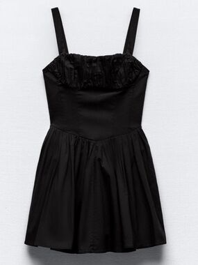 Zara Black Square-Neck Smocked Milkmaid Summer Bustier Mini Dress